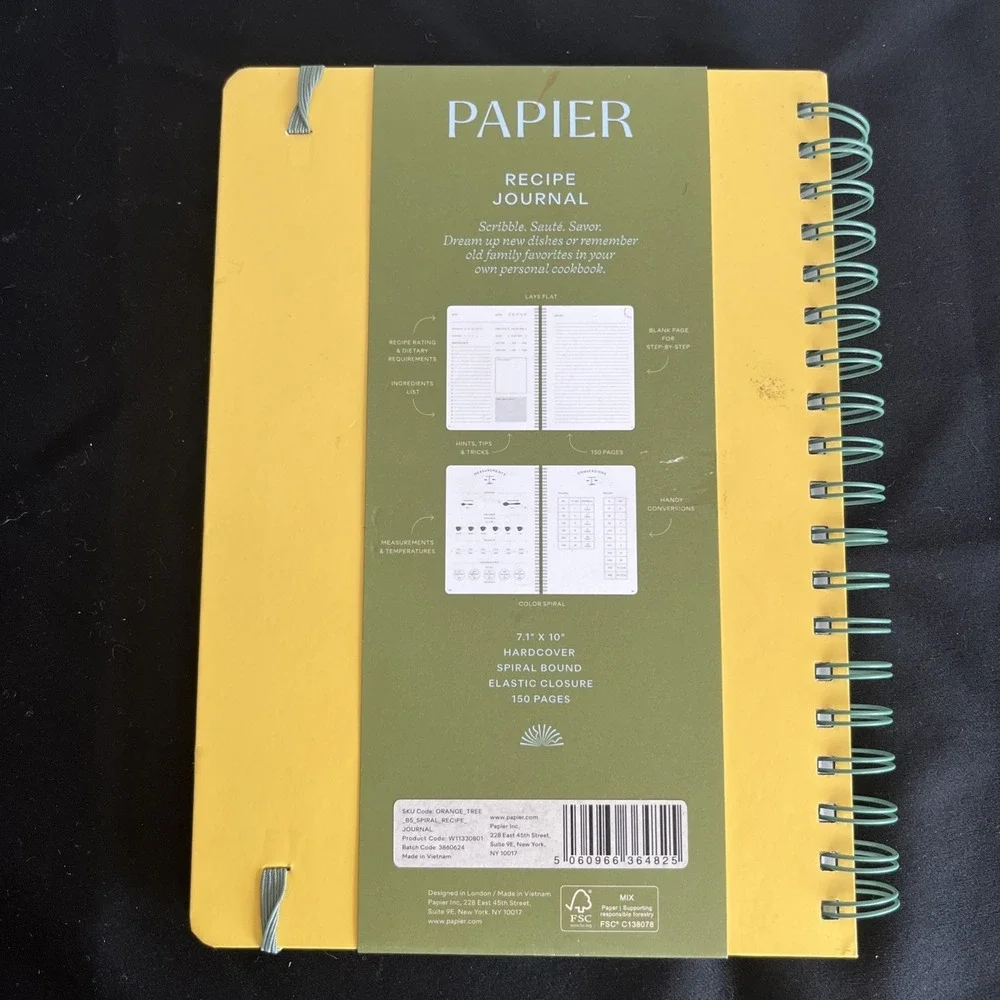 NEW Papier Yellow Recipe Journal Oranges Design Spiral Bound Notebook